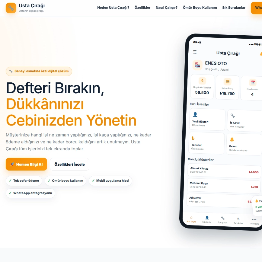 Digital Çırak mobil işletme yönetimi ekranı