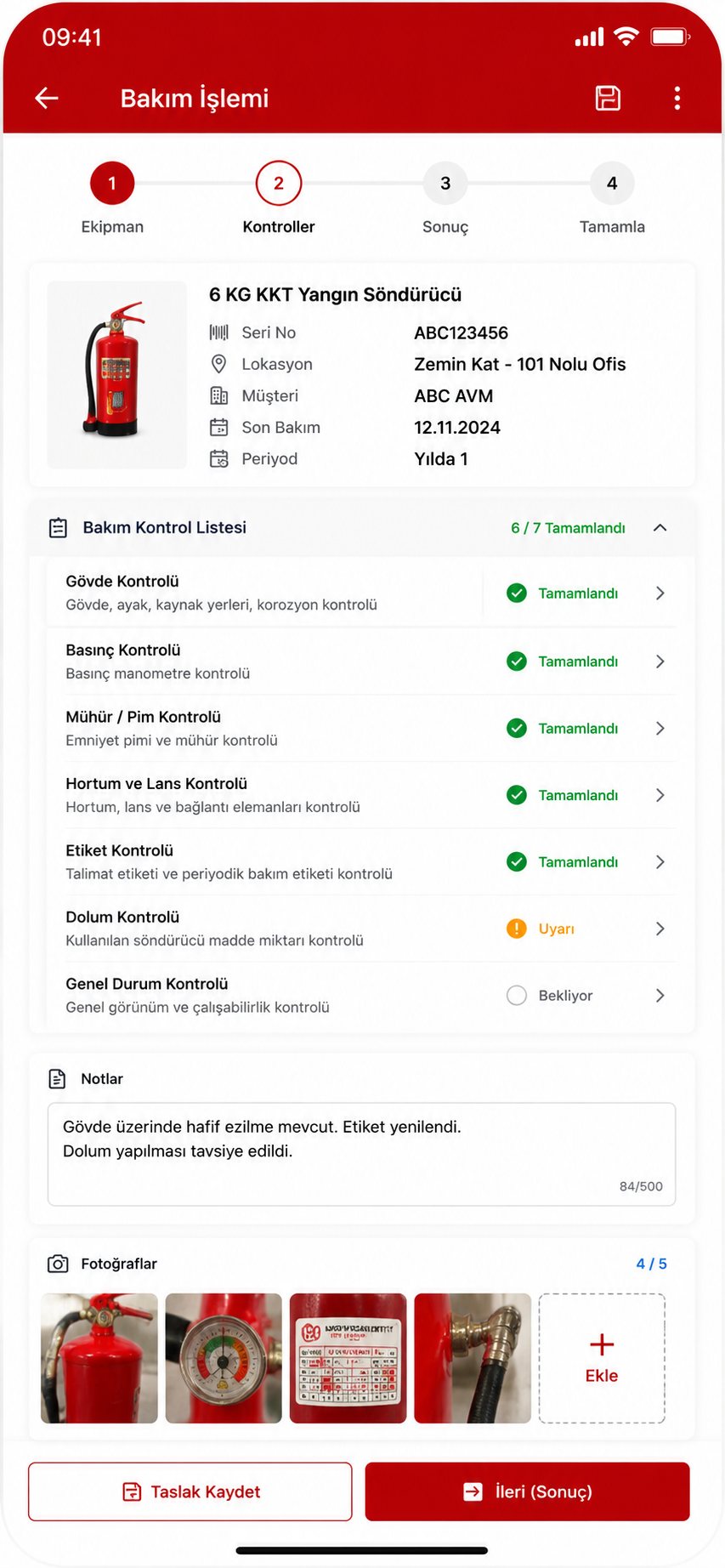 Mobil bakım ekranı