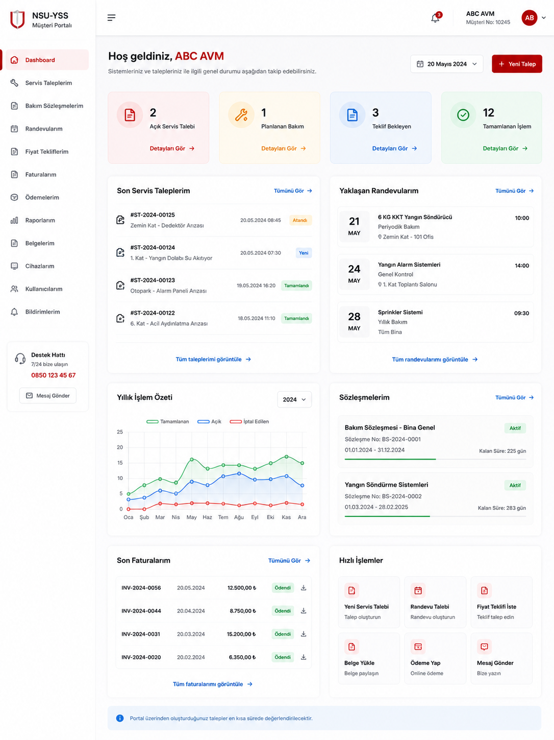 Müşteri portal dashboard